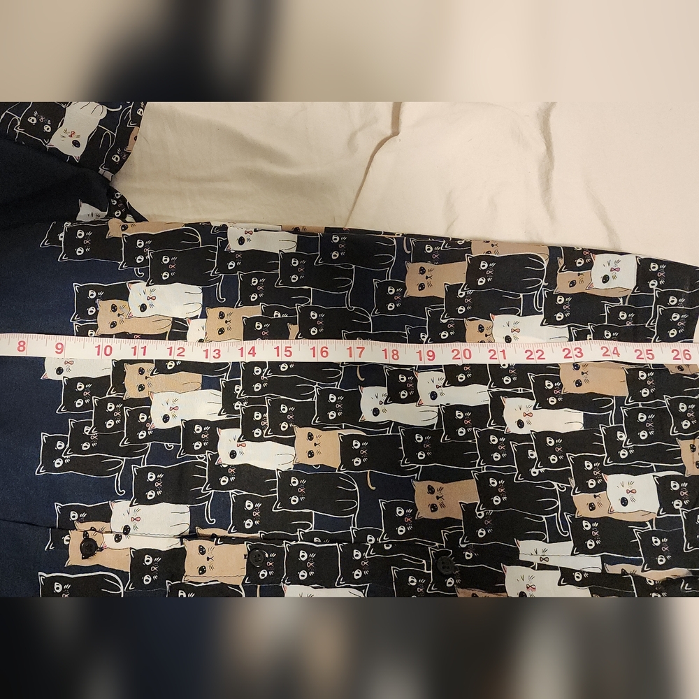 Button Down Cat Patterned Navy Shirt With Cat Col… - image 3